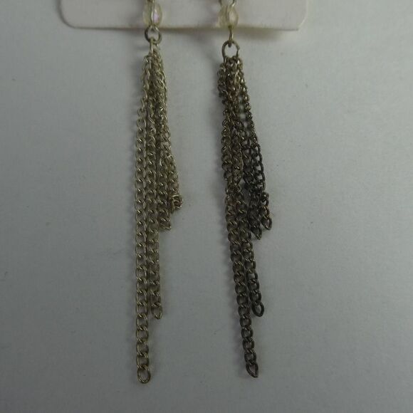 Silver Tone Shell Pearl Stud Dangle Fringe Chain Flower Floral Earrings Pierced - Picture 2 of 6